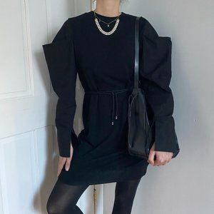 Clu black sweatshirt dress with structured volume sleeves